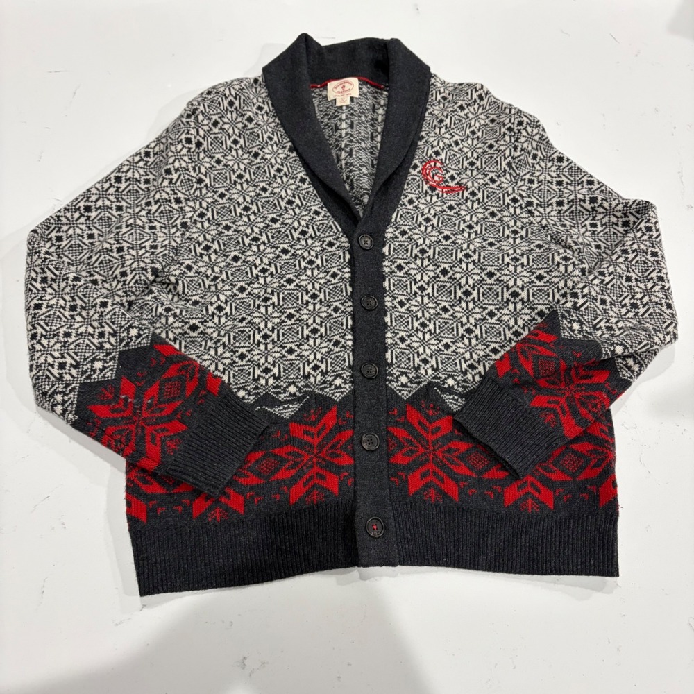 Brooks Brothers Red Fleece Fair Isle Shawl Collar Cardigan Italian Yarn Mens M